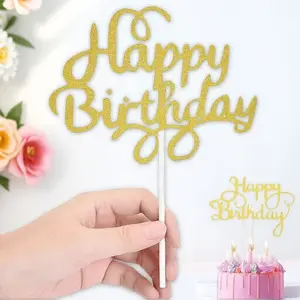 Birthday Cake Topper Set, Metallic Glitter Dessert Table Decorations, DIY Party Signage Kit, Anti-Tarnish Cake Decor, Photo Booth Props for Festive Celebrations