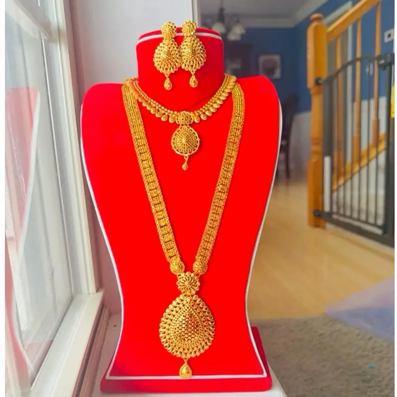 Gold Tone Short Necklace & Ranihaar Necklace Set with Matching Earrings for Elegant Look