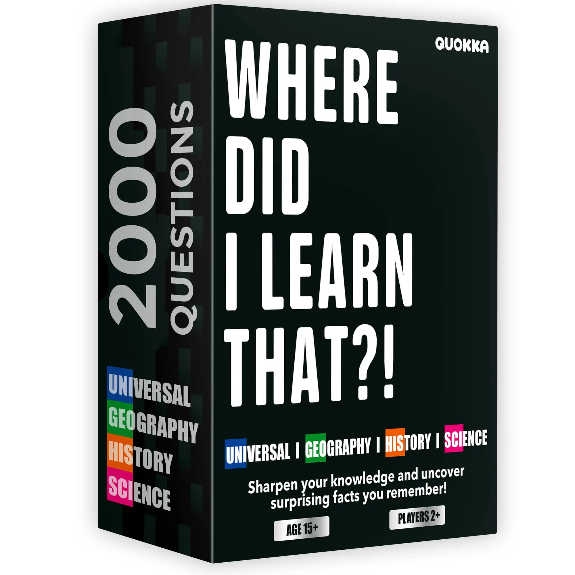 QUOKKA Learning Trivia Card Game Sets - 2000 Questions in Geography, History, Science, General Knowledge, 15+ Ages, Family & Adult Card Game Box, Family Fun Game