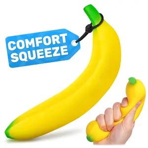 Banana Stress Relief Fidget Toy, Stress Relief Fidgeting, 6.7 X 1.4 Inch Soft PU Foam Desk Accessory, Lightweight Squeeze Fidget Toy for Adults, Novel Office Decor and Relaxation Tool
