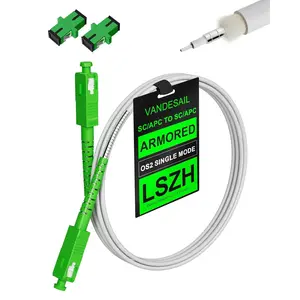SC to SC Fiber Optic Internet Cable OS2, Armored (Angled Physical Contact) Single Mode Fiber Patch Cable with 2 Couplers, OS1 Compatible for Data Centers, LSZH White - 10M(32.8FT)