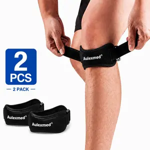 Aulexmed 2pcs Patella Knee Strap, Adjustable Knee Support Brace with Compression Pad, Comfortable Tendon Stabilizer for Running, Hiking, Gym, Basketball, Black