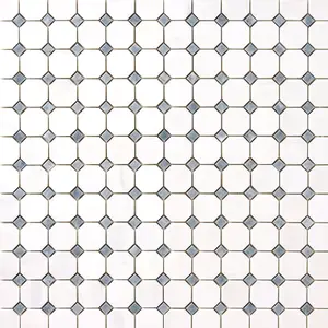 Bianco Dolomite Marble 12x12 Octagon with Gray Dots Mosaic Polished/Honed Sample