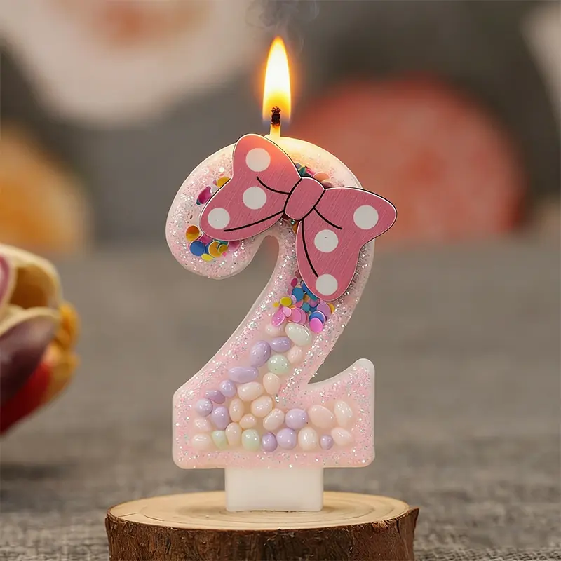 1pc Colorful ball and bow birthday candles, cake decorations, Cake decoration supplies, girls and ladies' birthdays and anniversaries, princess-themed birthday party decorations, holiday crafts, anniversary gifts
