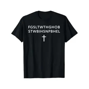 Mens Christian Faith Cross Symbol Cotton T-shirt with Encoded Text Design for Religious Believers and Spirituality Enthusiasts