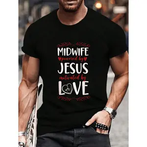100% Cotton Nurse Midwife Birth Worker Faith Jesus Christian Midwife T-Shirt Women's Men's Graphic Tee Causal Tops Fashion