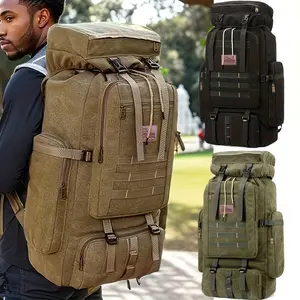 1-Pack | JSERYISGN 90L Extra-Large Canvas Backpack | Durable Material for Long-Duration Outdoor Sports