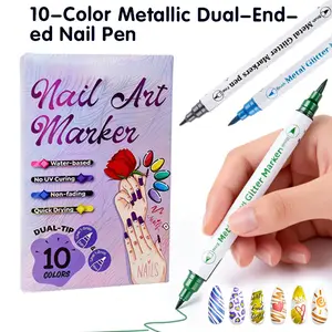 10-Color Nail Art Pens Set 3D Nail Polish Pens for Nail Art, Nail Dotting Tool, Nail Pen Vintage Color, Drawing Pen for Nail Design Manicure for Salon and DIY Decoration at Home