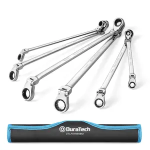 #JumpstartSale DURATECH Extra Long Flex-Head Ratcheting Wrench Set, Double Box End Wrench Set, 6-Count, Metric 8-19 mm, CR-V Steel, with Pouch