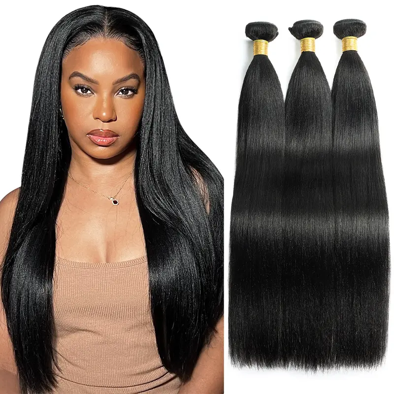 Brazilian Yaki Straight Hair Bundles 3 4 Bundles Human Hair Weave Raw Hair Bundles for Quick Weave