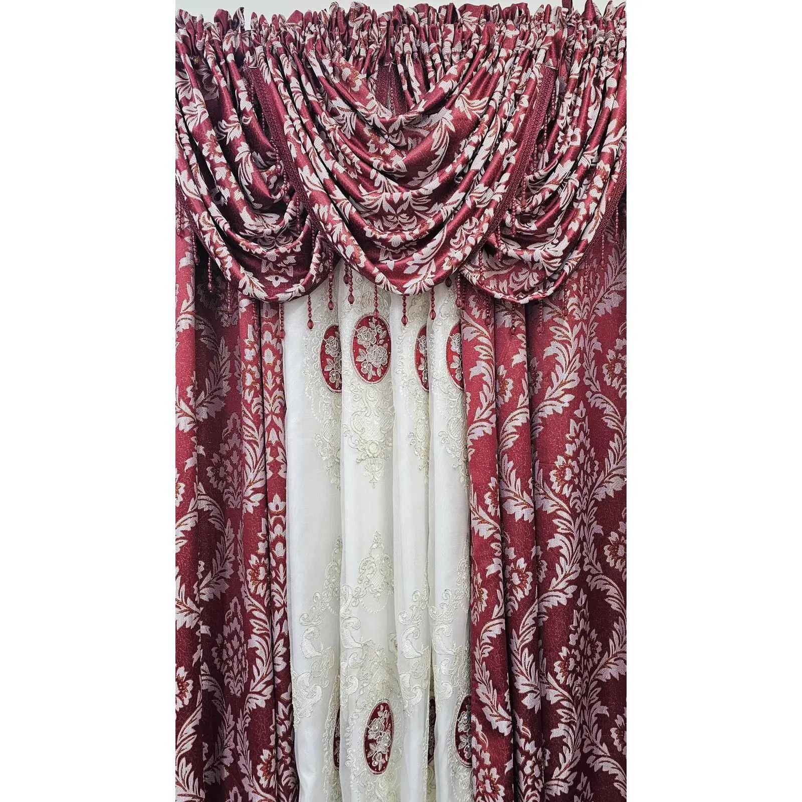 Shirley 7-Piece Luxury Curtain Set – Monalisa Embroidered Sheer with Backing Home Textile Interior Decoration Accessories