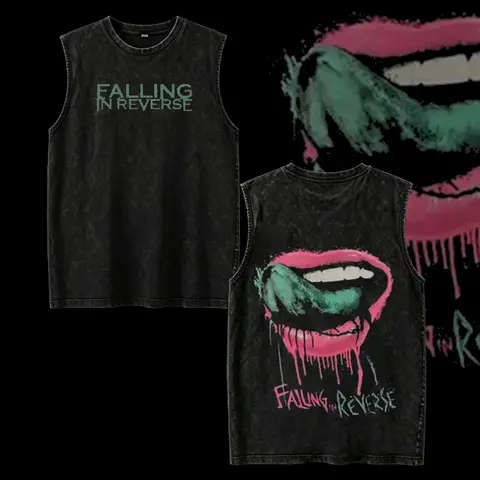 Retro Falling in Reverse Lips band t shirts Washed Tee, vintage clothing Rock Band, Oversize Streetwear Heavy Cotton Top, Unisex Alternative Metal Concert grunge clothes