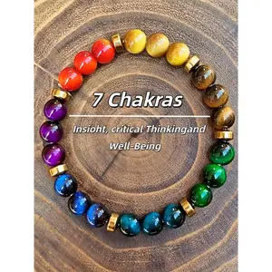 Unisex Mixwd Color Stone Beaded Bracelet, 7 Chakra Jewelry Bracelet, Adjustable Bracelet for Women & Men, Fashion Accessories for Daily Wear