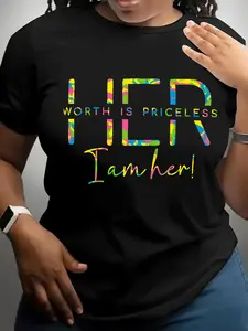 Women'S Letter Print Round Neck Tee, Fashion Casual Crew Neck Short Sleeve T-Shirt For Daily Holiday Vacation Outdoor Wear, Ladies Clothes For Summer Golf Gift T-Shirt For Men And Women