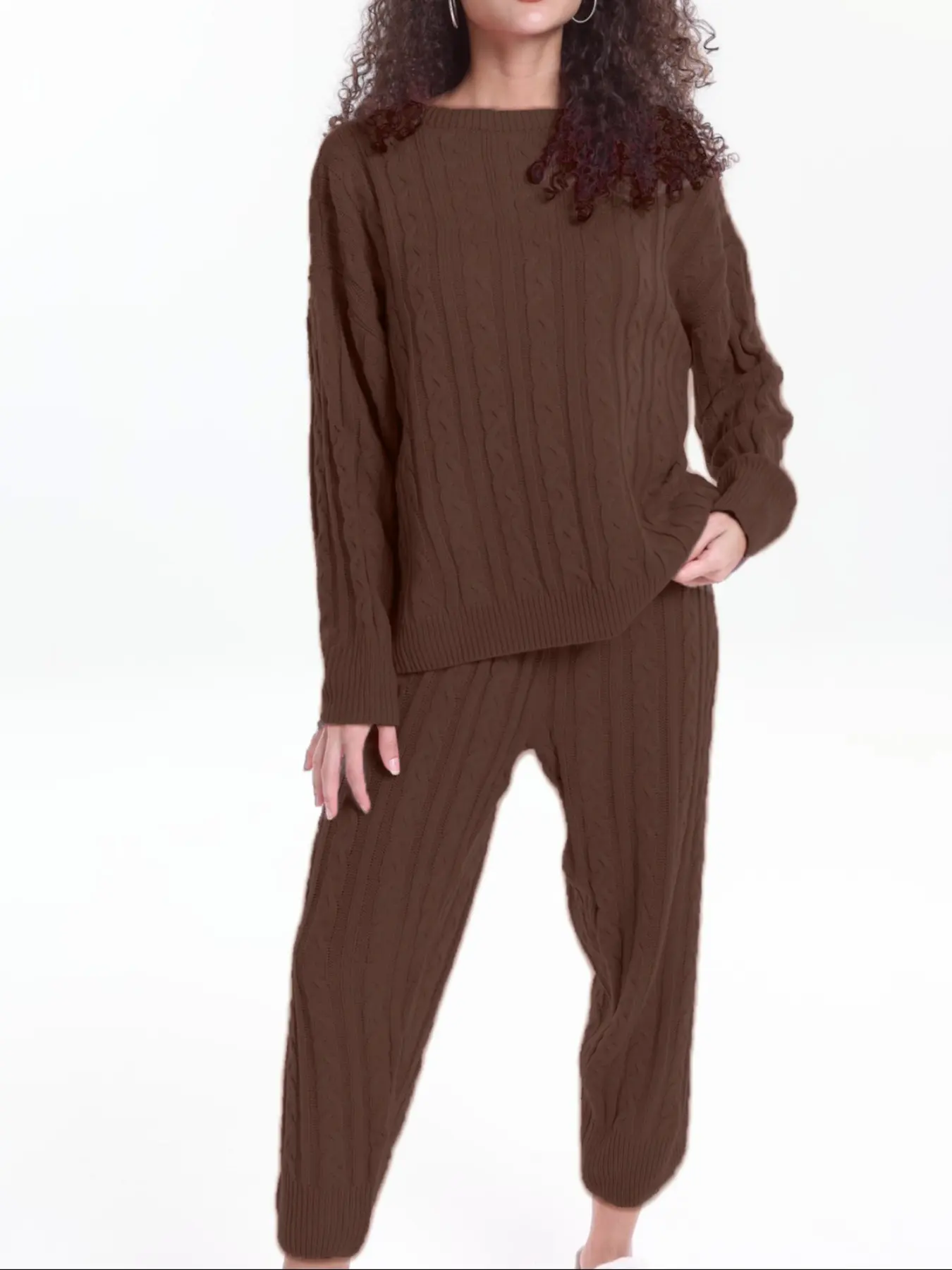 Two-Piece Set for Autumn and Winter, Long Sleeve Pullover Sweater with Knit Long Pants, Casual Minimalist for Everyday Wear