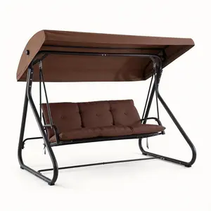 GAOMON 3-Seat Outdoor Swing Glider with Adjustable Canopy, 2-in-1 Convertible Bench to Bed, 750 lbs Capacity Heavy-Duty Steel Frame, Removable Cushions for Patio, Backyard, Porch (Brown)
