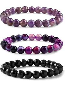 3Pcs 8mm Crystal Bead Bracelets for Women Girls Natural Gemstone Amethyst Rose Quartz Tiger Eye Chakra Crystal Bracelet Black Tourmaline Obsidian Bracelet Set for Women Men High Quality Bracelet