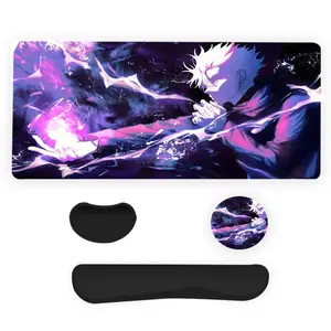 Anime Pattern Mouse Pad Set, 4 Counts/set Large Gaming Mouse Pad with Keyboard Wrist Rest & Mouse Pad & Coaster, Desk Accessories for Home Office