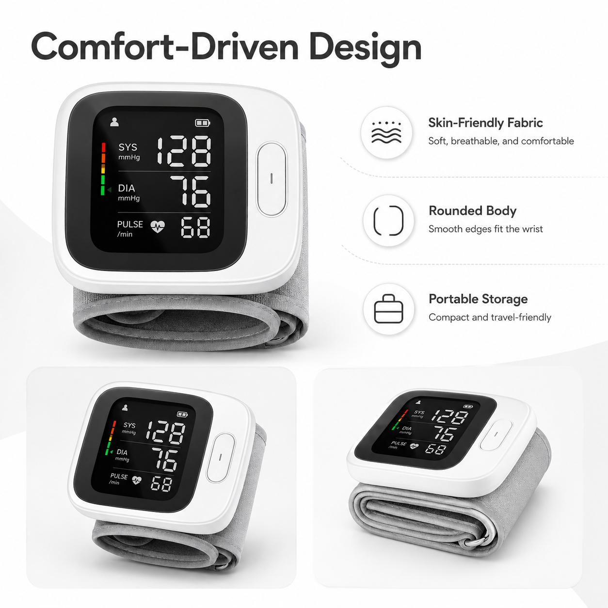 Only Black  Wrist Blood Pressure Cuff, Wrist Blood Pressure Monitor LedDisplay, with Carrying Case, Health Monitoring Adjustable, good gift choice