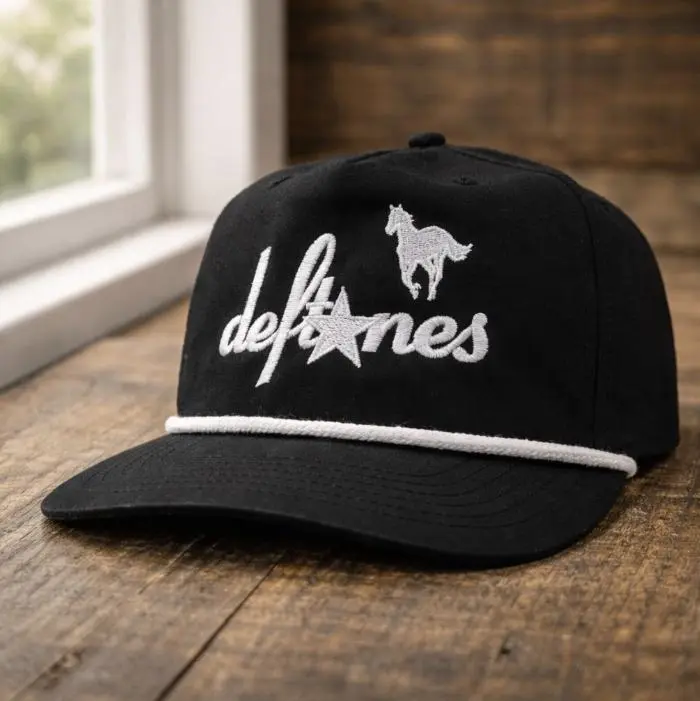 DEFTONES White PONY SnapBack Embroidered Cap Hat, Rope Brim Baseball Cap, Breathable Cotton Hat Gift For Music Lovers