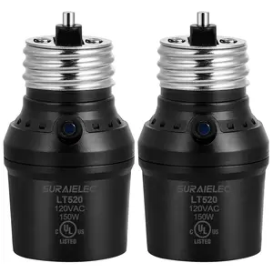 Suraielec Light Sensor Socket, Automatic Dusk to Dawn Light Socket with 360° Sensor Rotation, E26 E27 Bulb Base Adapter for Outdoor Lighting, UL Listed, Black, 2 Pack