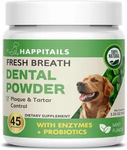 HappiTails Dog Dental Powder Supplement | Daily Oral Care Support with Enzymes & Probiotics | Mint-Flavored Powder for Dogs | Easy Sprinkle Over Food | 45 Servings