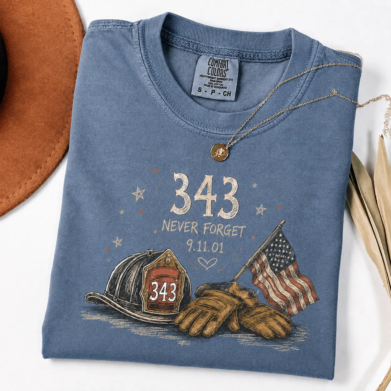 343 Never Forget Comfort Colors T Shirt, 9/11 Firefighter Memorial Graphic Tee, Fallen Heroes Tribute Shirt, First Responder Remembrance Gift for Men and Women