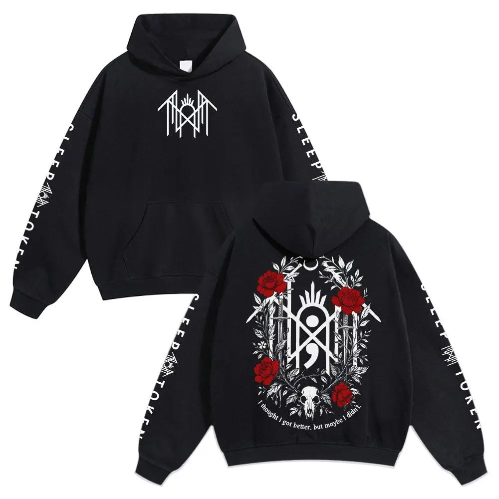 Sleep Token Hoodie, Retro Metal Band Graphic Pullover, Floral Skull Gothic Streetwear, Unisex Music Merch for Men & Women, Oversized Alt Style