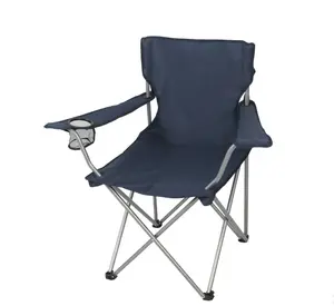 Basic Quad Folding Camp Chair with Cup Holder, Navy, Adult