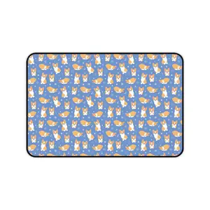 Corgi Pattern Desk Mat | Blue Corgi Mouse Pad, Cute Dog Desk Mat