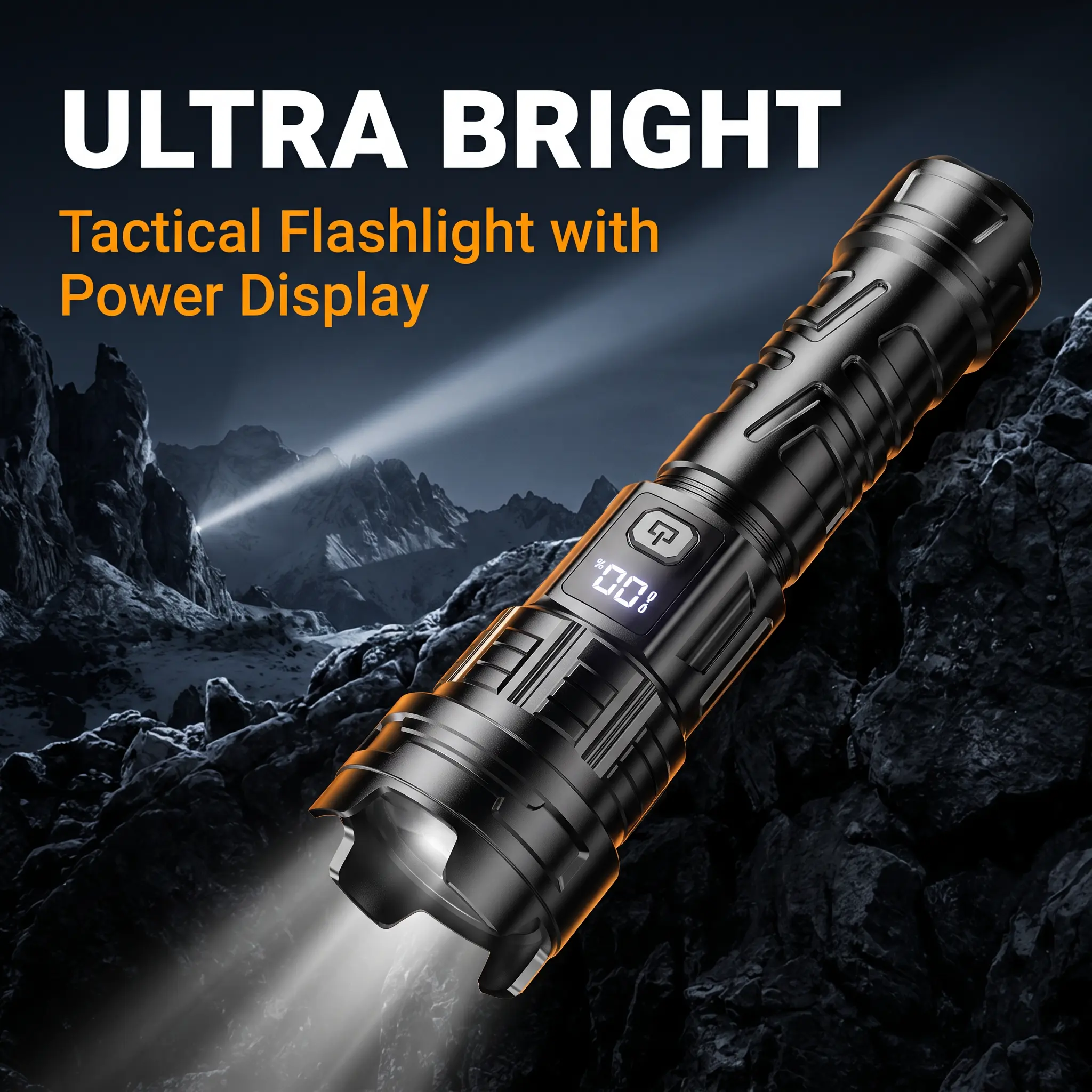 Ultra Bright Telescopic Zoom Tactical Flashlight, Type-C Rechargeable LED Flash Light with LCD Power Display, IPX6 Waterproof Flashlight for Camping Hiking Emergency