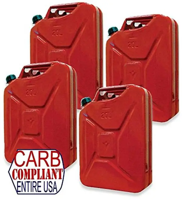 Set of 4 - CLASSIC 5 Gallon Steel Jerry GAS cans - NATO Dimensions (DOT, CARB and EPA approved for all 50 states)