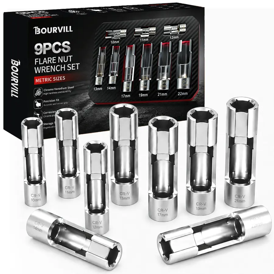 3/8"  Diesel Injector Fuel Line Socket Wrench Set 10-22mm for Thermo Switches, Fastener on Bent Pipes, EGT Sensor, ect.