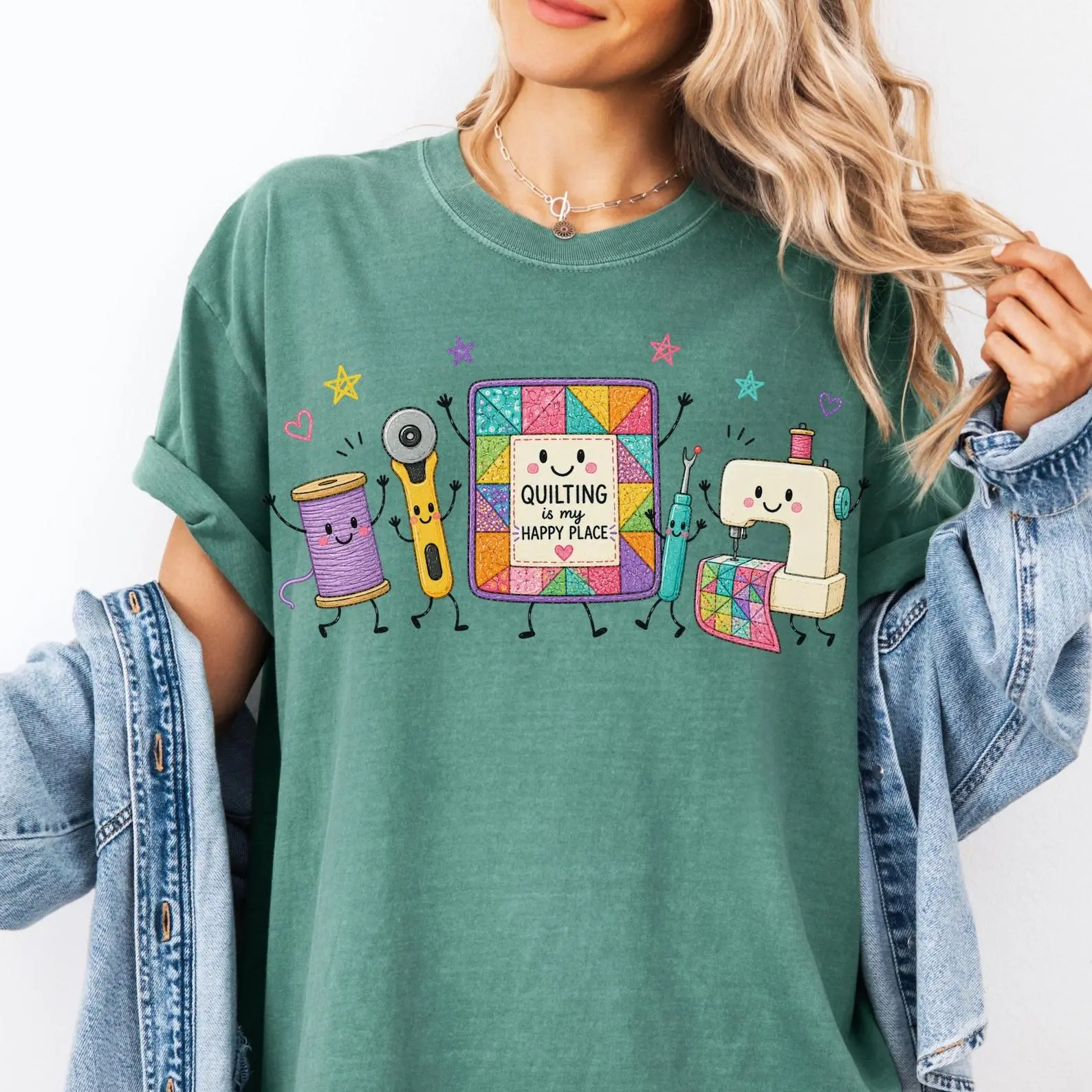 Funny Quilting Shirt, Comfort Colors Quilter Tee, Quilter Gift for Women, Quilting Is My Happy Place Shirt, Sewing Lover Tee