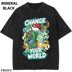 Pokebon CHANGE YOUR WORLD T-shirt, Anime PKM shirt, Change Your World Shirt, Motivational Gaming Graphic Tee, Glow Up Aesthetic Outfit, Positive Mindset Streetwear
