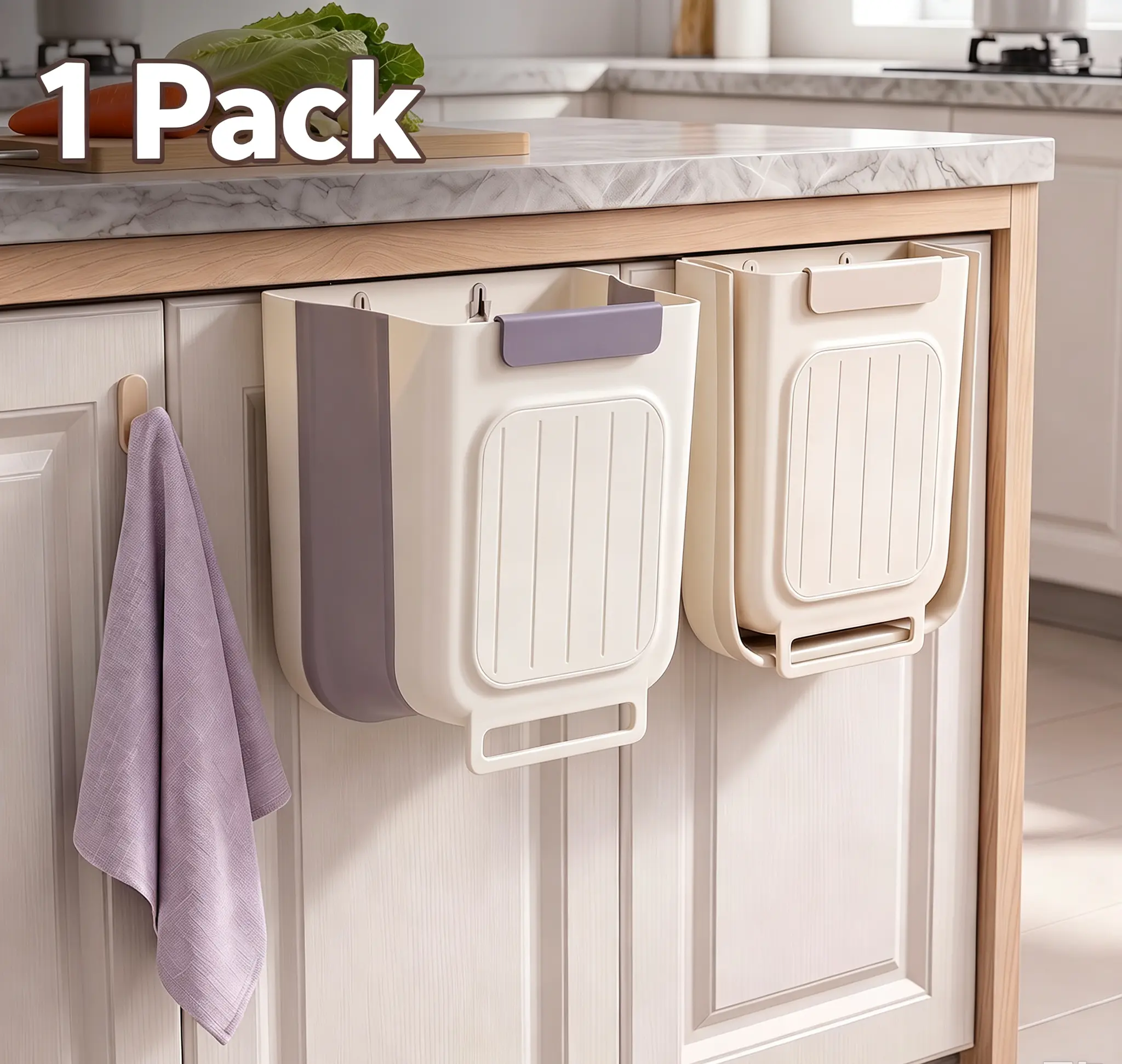 Foldable Hanging Trash Bin, Wall Mount Kitchen Waste Container, Cabinet Door Hanging Garbage Bin for Home Kitchen