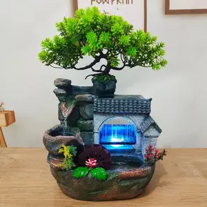 Tabletop Fountain Waterfall,Desktop Rockery Water Fountain with LED Light,Indoor Rockery Fountain for Home Office Bedroom Decorate Decoration Landscape Carving Nature Ornaments Colorful