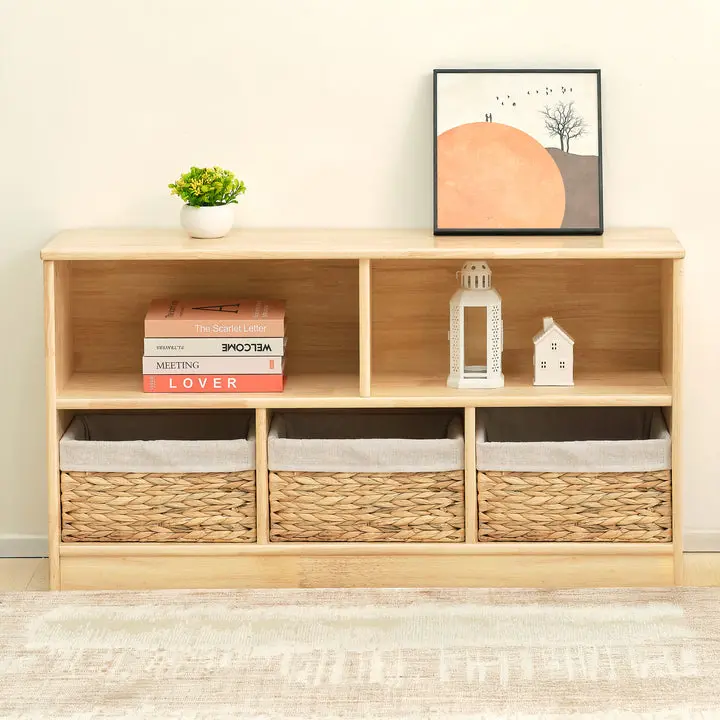 OOOK Rubber Wood 5-Compartment Montessori Shelf - Large Kids' Furniture Storage Rack with Waterproof Surface, Rounded Edges