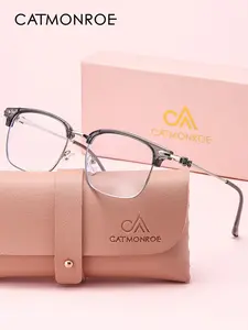 Catmonroe Half Frame Blue Light Blocking Glasses, Unisex Metal Square Frames, Lightweight Comfortable, HD Lenses, Clear, Online Reading Office Commute