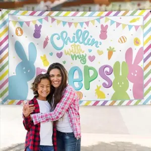 Easter Decoration Banner, Spring Bunny Flat Banner, Family Party Decor, No Power Required, Easter Happy Peep Background