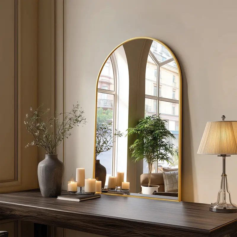 Arched Anti-Fog Bathroom Mirror, 30x20 / 35x24 / 37x26 Inch Options, Rustproof Aluminum Frame, HD Explosion-Proof Glass, Elegant Wall Mirror for Entryway, Living Room, Cafe (Golden/Black) | #HomeDecor