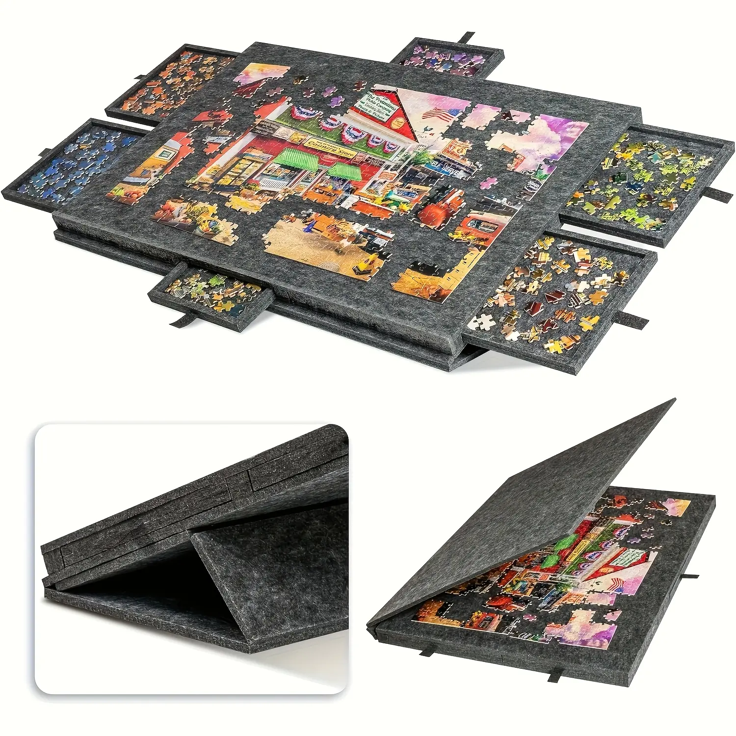 Puzzle Board with 2-in-1 Designed Stand & Cover, Super Lightweight Felt Plateau Storage with 5 Drawers for Adults, Portable Jigsaw Puzzle Table for Up to 1000 Pieces