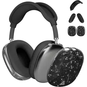 Case Cover for AirPods Max Headphone,Glitter Shell Pattern TPU Ear Cup Case,Silicone Ear Pad/Headband Protective Cover Accessories Compatible with Apple AirPods Max(2024/2020),Glitter Black Seashell