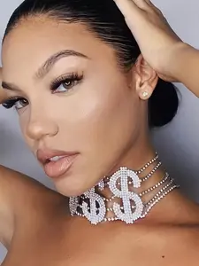 1pc/Luxury Short High End Necklace Dollar Sign Pendant, Full Rhinestone Fashion Hip Hop Party Accessory for Women, Exaggerated Design