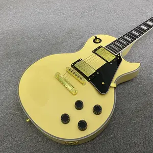 Vintage Cream Yellow Solid Mahogany Guitar,Golden hardware accessories &H-H pickup
