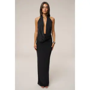 Black Dawn Draped Maxi Dress