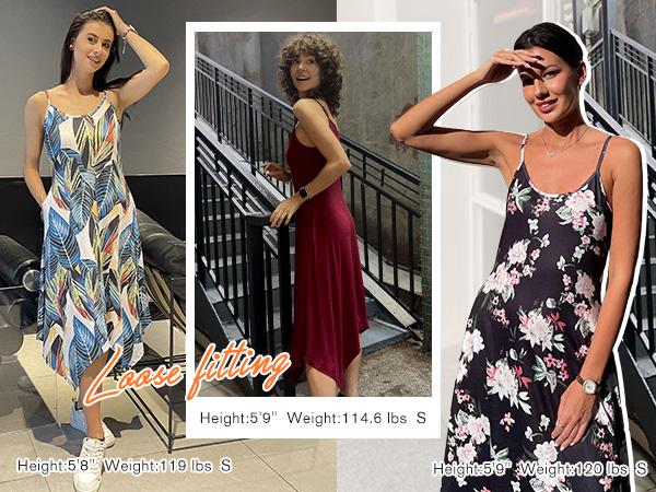 Women's Summer Midi Dress  Hawaiian Bohemian Beach Cover Up Dress Floral Spaghetti Strap Casual Dress with Pockets