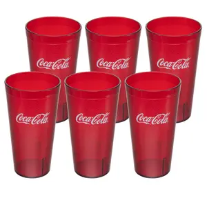 24oz Coca Cola Logo Red Plastic Tumblers Set of Pack of 4,6 - Reusable Drinkware Translucent Bottle Washable Restaurant Style