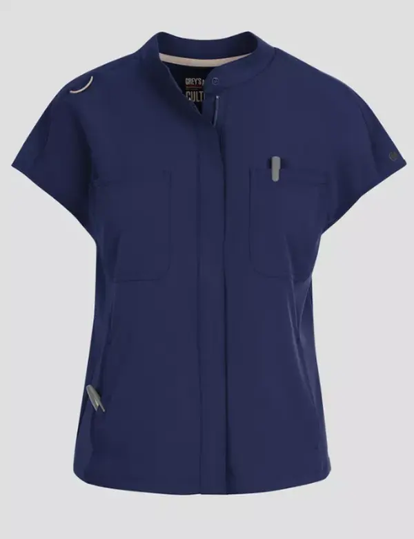 Grey's Anatomy by Barco Cultivate Aria Women's 6-Pocket STRETCH Zip Front Mandarin Collar Scrub Top