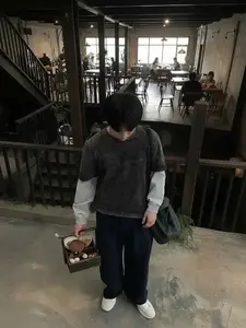 Men's Vintage Classic Faux Two-Piece T-Shirt, Main Color with Light Inner Sleeve, Pure Cotton Fabric, Breathable, Gothic Style, Casual, All Seasons